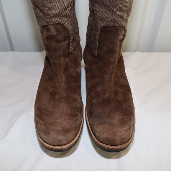 UGG Womens Ryder Tall Boots Embroidered Top Suede Sheepskin Size 9 Dark Brown - Picture 3 of 10